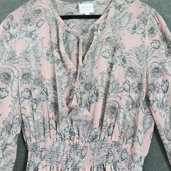 Misa Los Angeles Dress Womens M Smocked Blouson Pink Boho Chic Midi - Picture 3 of 16